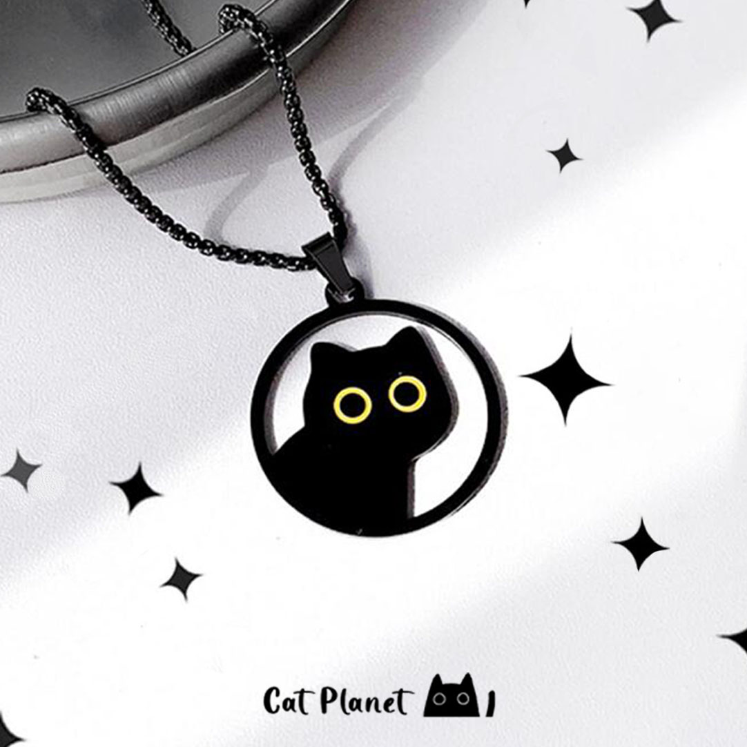 Men'S Accessories Trending - 2024 Titan Stahl schwarze Katze Halskette