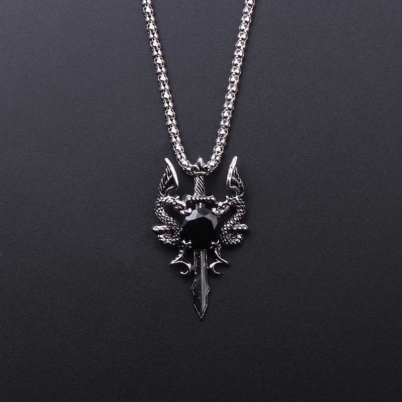 Men'S Accessories And Jewelry - Doppeldrachen-Halskette mit schwarzem Edelstein, Punk-Stil, personalisierter