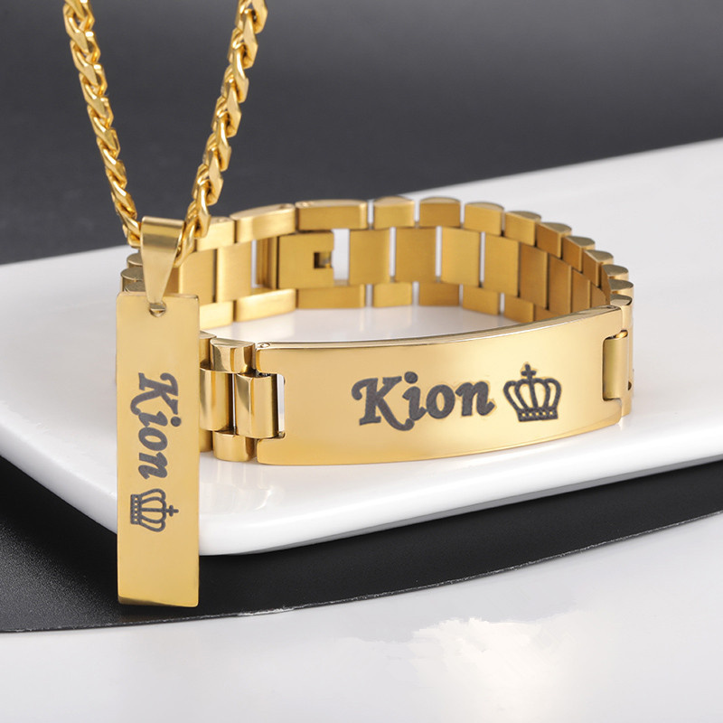 Men Accessories Gift Set - Benutzerdefinierte Männer Name Halskette Big Bangle